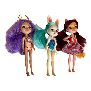 Mattel Enchantimals Small Dolls Lot Of 3 Danessa Deer Bree Bunny & Felecity Fox